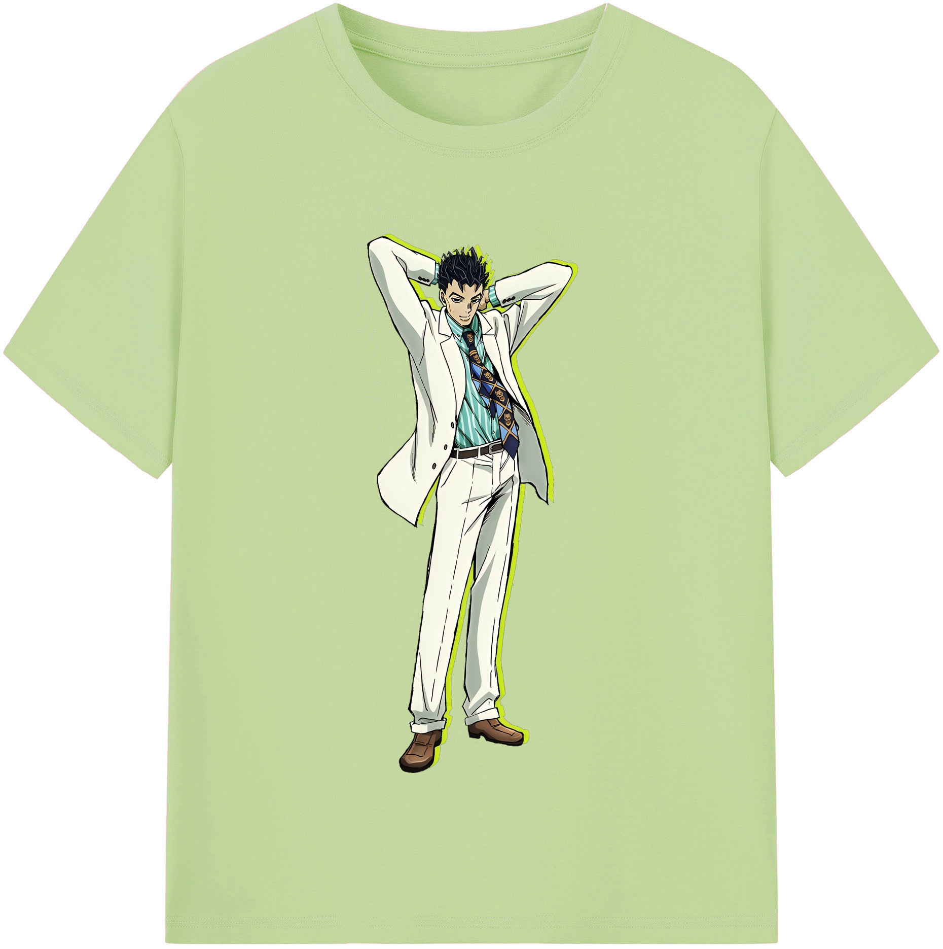 （画像用） ジョジョの奇妙な冒険 きら よしかげ JoJo's Bizarre Adventure Kira Yoshikage 綿100％半袖Tシャツ（フロントプリント）